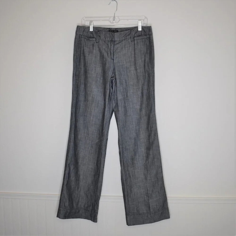 Boho Wide Leg Pants Sz 8 Denim Mid Rise Dark Wash 100% Cotton Y2K NY & Co